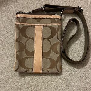 Coach Tan and Brown Signature Crossbody Bag